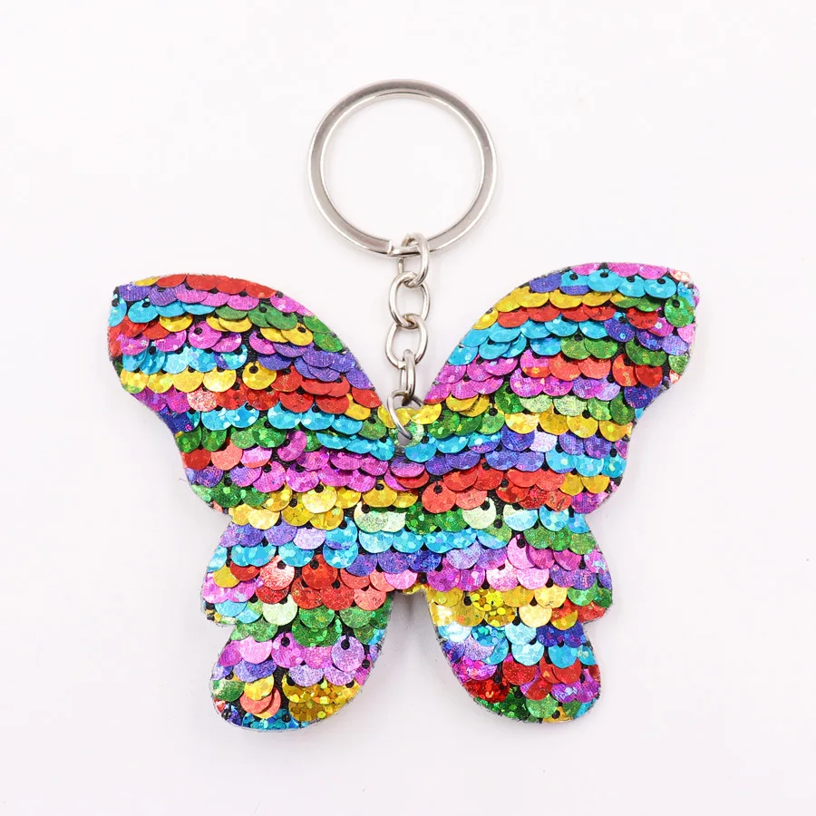 Двусторонний блестящий брелок с блестками и бабочками сумки для ключей Женские