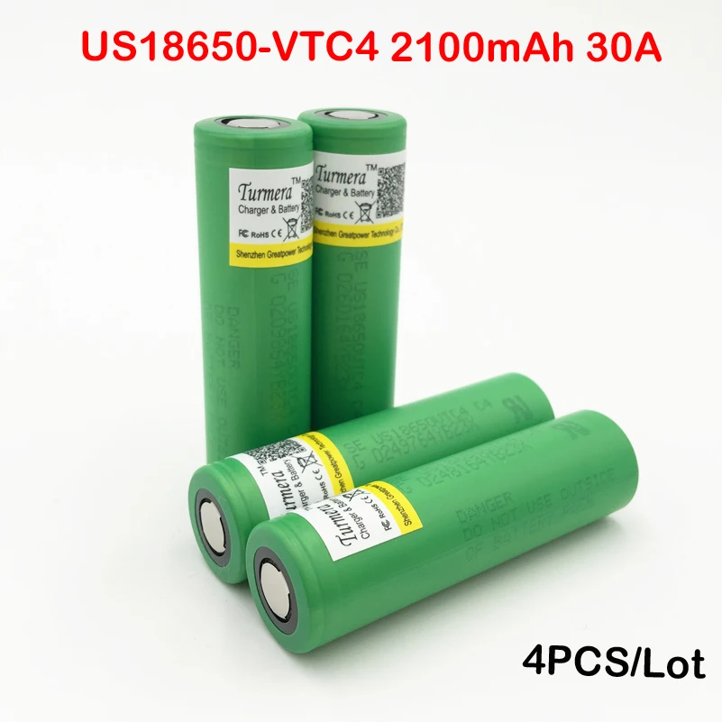 100% оригинальный 3 6 V 18650 VTC4 2100 мАч с высоким потоком энергии 30A Батарея для US18650VTC4