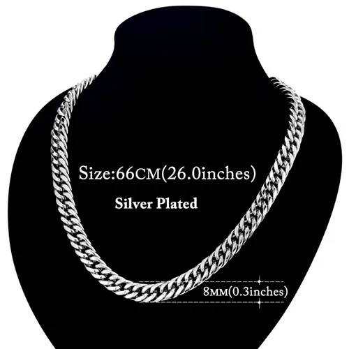 8mm 66cm silver Мужское ожерелье из толстой нержавеющей стали золотого/серебряного цвета, мужские кубинские цепочки, ожерелья для мужчин, ювелирные изделия в стиле хип-хоп - Окраска металла: 8mm 66cm silver