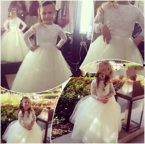 

New Long Sleeve Ball Gown Flower Girl dresses Birthday Dance Pageant gown Party Dress Wedding Princess First Communion Dresses