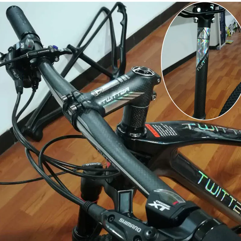 

Hot Sale Bicycle Handlebar Sets Colorful Carbon Fiber Flat Rise Handlebar +Stem +Seat Post MTB Road Mountain Bike Parts