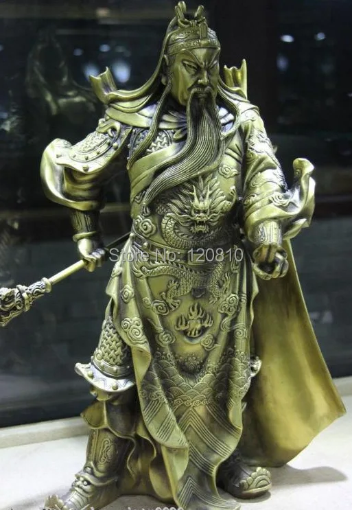 Китайская латунная медная Guan Gong Yu фиксатор на палец Меч Дракона Статуя Воина