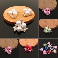 2015new 100pcs 20mm pearl flower and gold leafs rhinestone flatback embellishment button for diy hair accessories hz256
