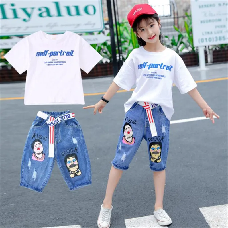 Новые летние комплекты для подростков хлопковые футболки с короткими рукавами и