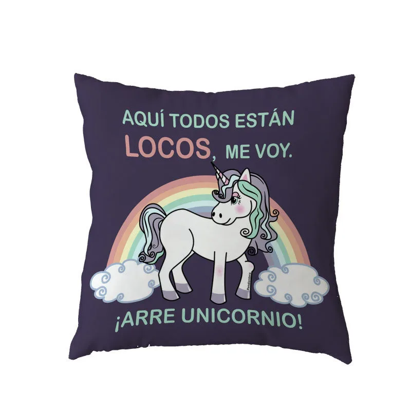Noble Unicorn Pattern Cushion Cover Polyester Peach Skin Beautiful Rainbow Colorful Letters Warm Simple Style Pillow Decoration | Дом и сад