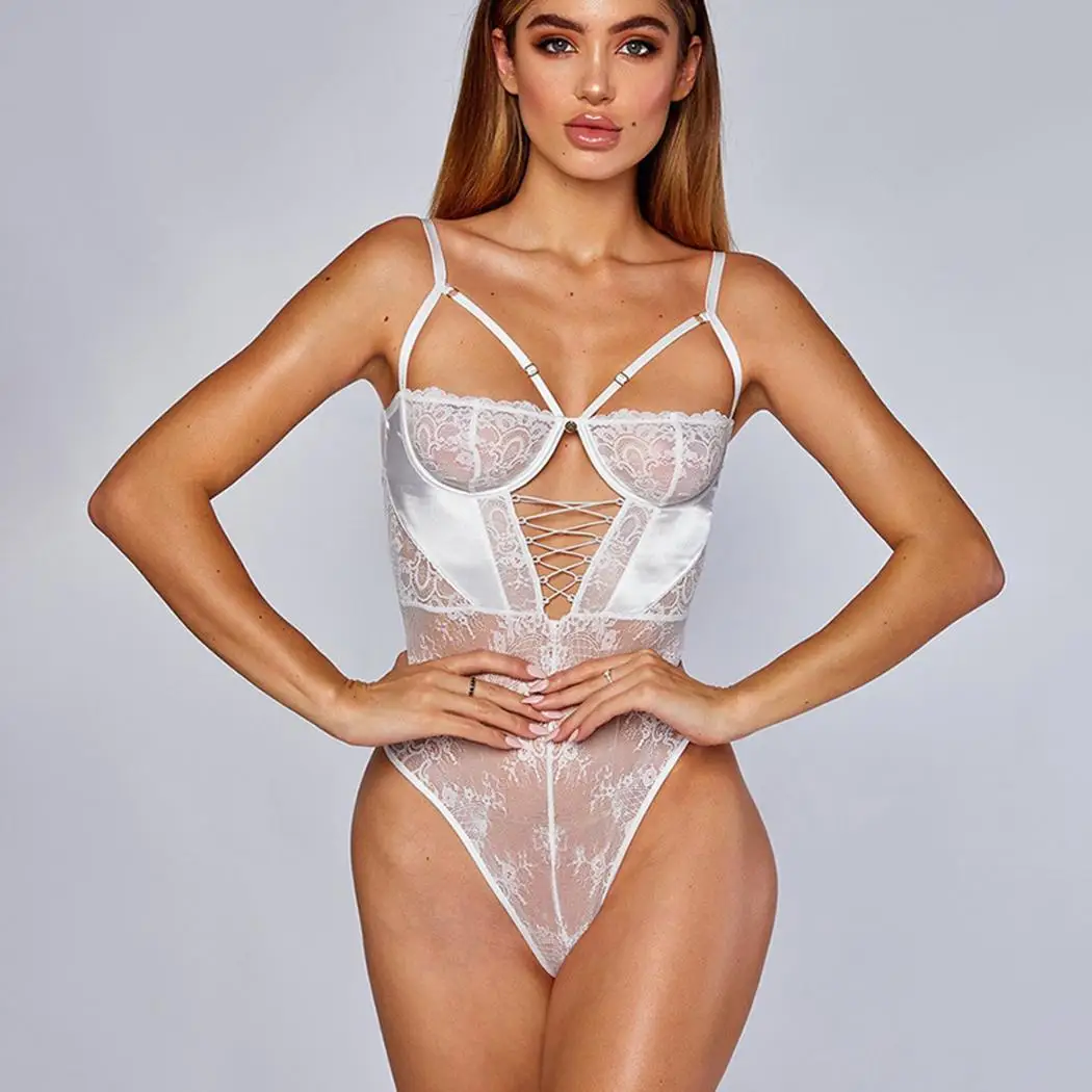 Women Crossing Straps Sleeveless Backless Lace Sexy Bodysuit One-piece Lingerie | Teddies &amp Bodysuits