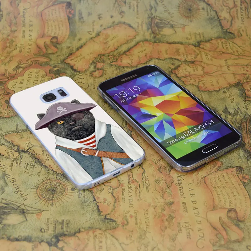 E0765 Pirate Cat Funny Transparent Hard PC Case Cover For Samsung Galaxy Note S 3 4 5 6 7 8 9 Mini Edge Plus |