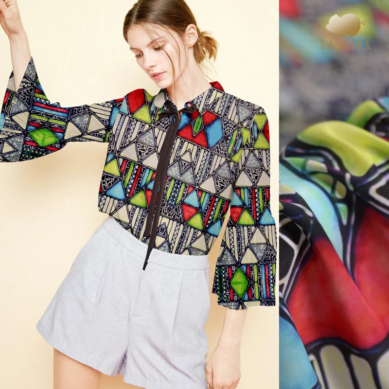 

140 см цифровая струйная шелковая крепдешиновая Ткань 16 мм мягкая рубашка платье креп-ткань 100 шелковая ткань оптовая продажа шелковая ткань