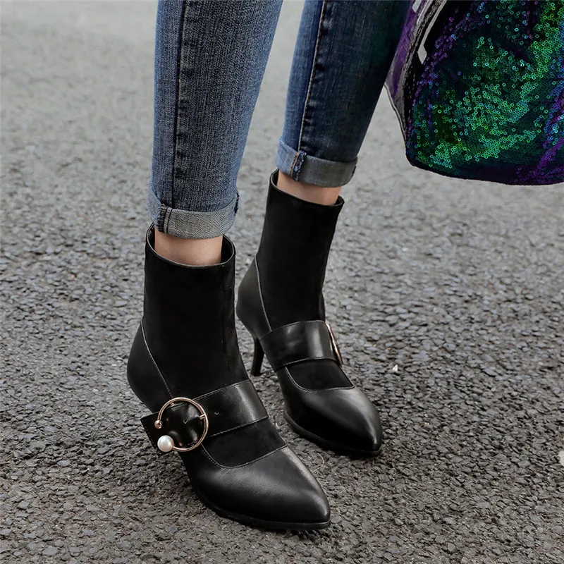 

Smirnova 2020 new arrival women ankle boots buckle zip autumn winter high heels boots pointed toe party wedding shoes woman