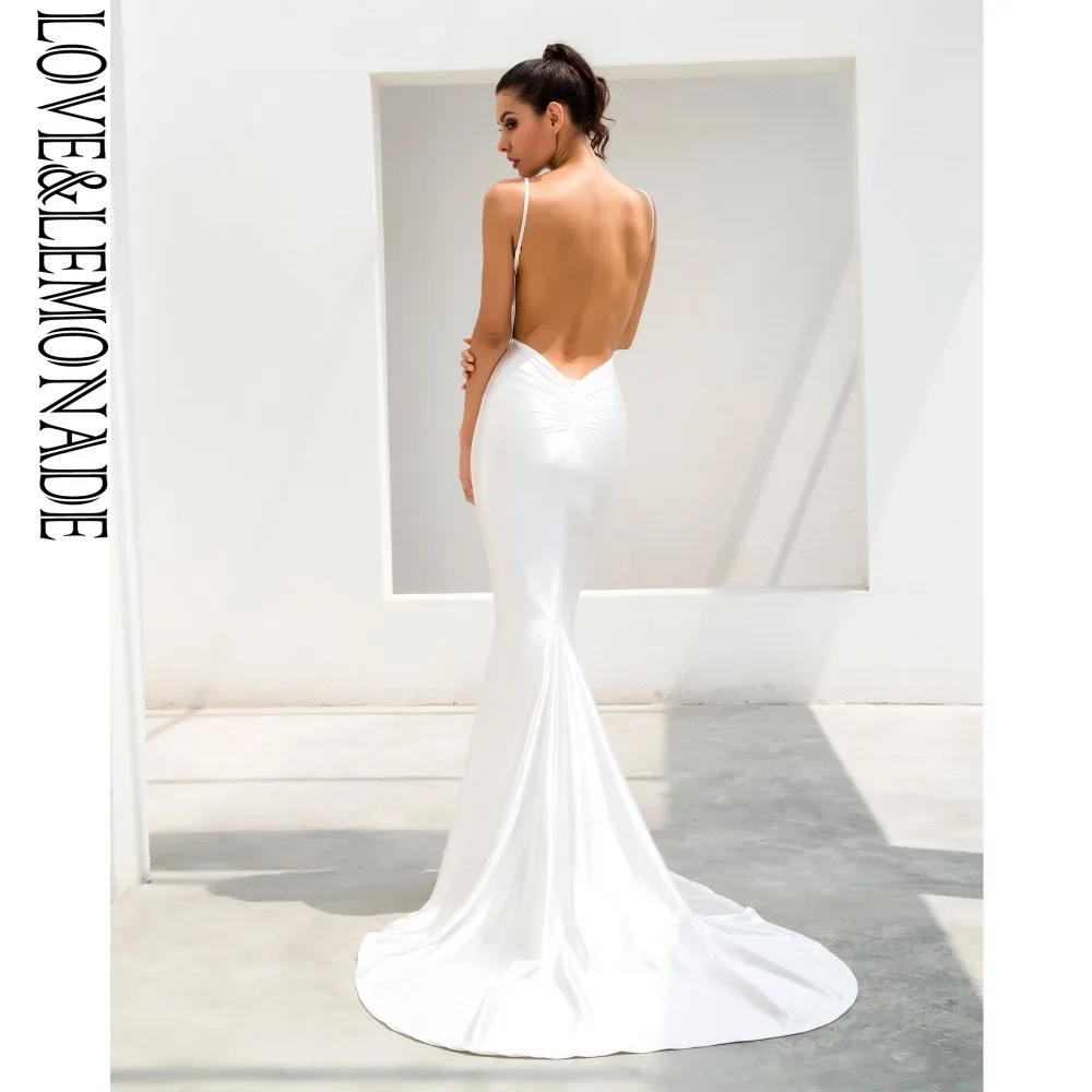 Женское длинное платье LOVE & LEMONADE Белое Облегающее с глубоким v образным вырезом и