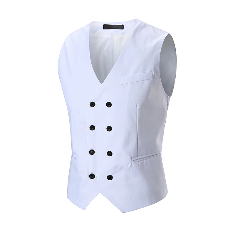 

2018 New Europe Design Men Blazer Vest Slim Fit Suits V-Neck Double-Breasted Waistcoat Vests Fashion Solid Color Colete