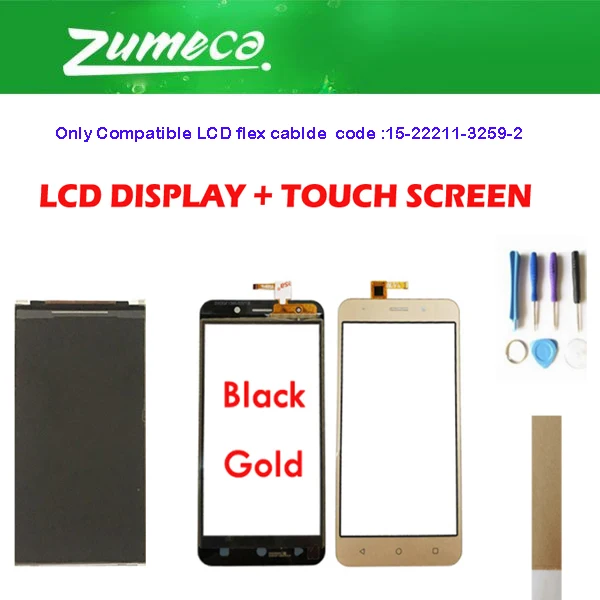 

LCD Marking: 15-22211-3259-2 For Vertex Impress Luck LCD Screen Display+Touch Screen Digitizer Black Gold Color With Tape&Tool