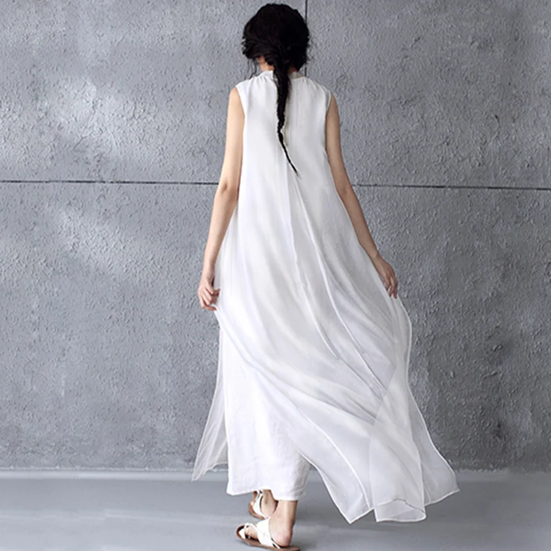 Женское платье летнее без рукавов с принтом длинное хлопковое большого размера