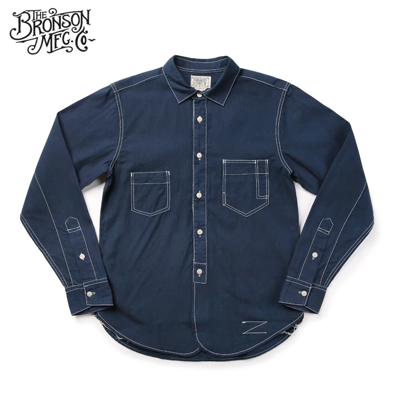 Мужская рубашка из Chambray Selvage Bronson голубая легкая Рабочая Рубашка для