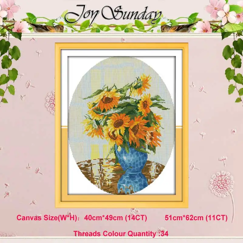 Sunflower vase (2) Poppy Sunflower vase basket counted 11CT 14CT Cross Stitch Set DIY DMC flower Cross-stitch Kit Embroidery Needlework Home Decor - Цвет: Sunflower vase (2)