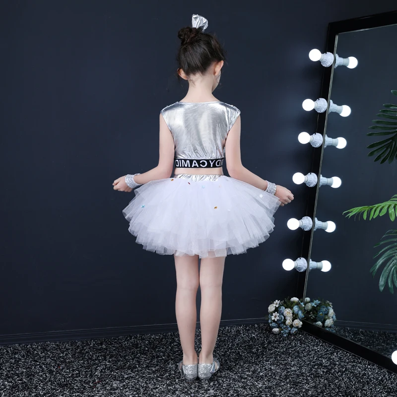 Sequin jazz dance costumes girls top salsa skirt modern dancing dress girl Kids competition costume dancewear |