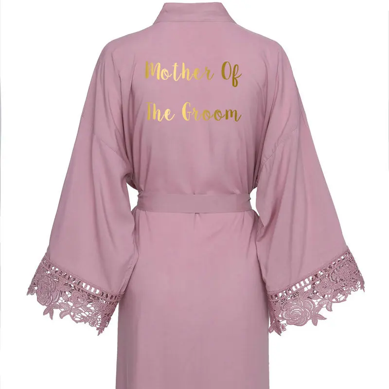 YUXINBRIDAL Новое однотонное хлопковое кимоно Mauve халаты с кружевной отделкой женское свадебное платье халат пижамы белый - Цвет: mauve Mother Groom