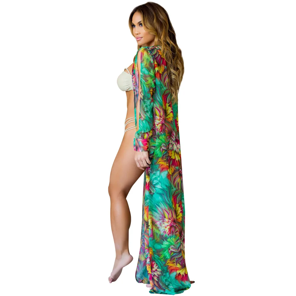 Женская Шифоновая туника с длинными рукавами-фонариками и цветочным принтом |