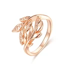Женское кольцо в форме листа FJ, розовое золото 585 пробы, Размер 7, 8, 9, 10
