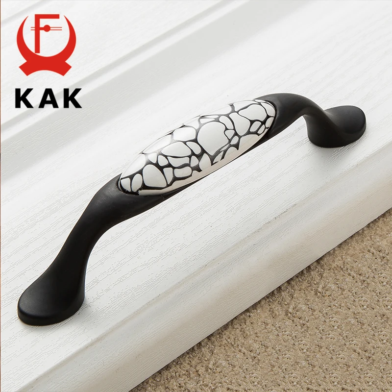 KAK Black Emboss Wardrobe Door Handles Marble Ceramic Cabinet Handles Drawer Knobs American Style Furniture Hardware Pulls images - 6