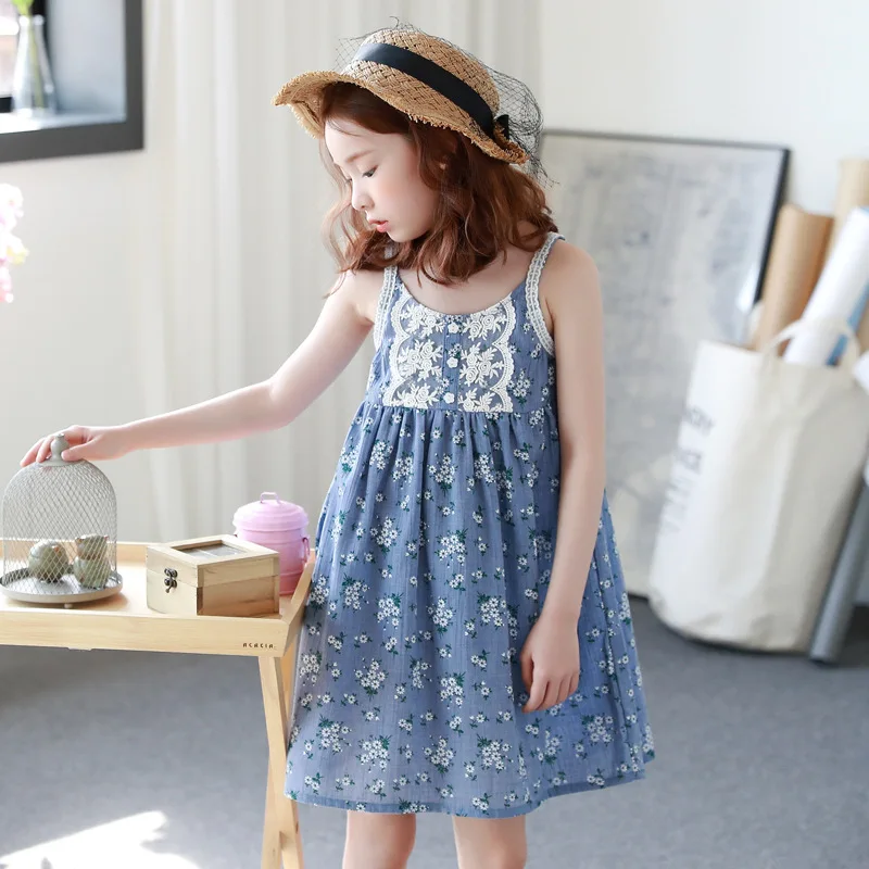 Милое платье для маленьких девочек-подростков с цветочным принтом Детский
