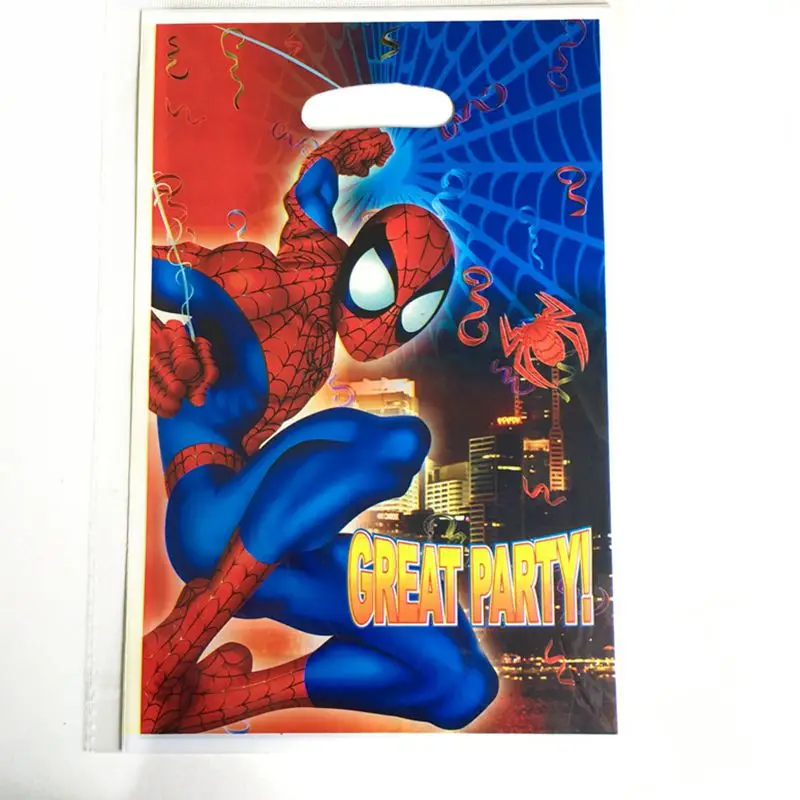 Spiderman 10 шт мультяшный мешок для подарков супергерой Человек-паук Единорог Микки Маус Медведь Дети день рождения торт конфеты пластиковые пакеты для печенья - Цвет: Spiderman