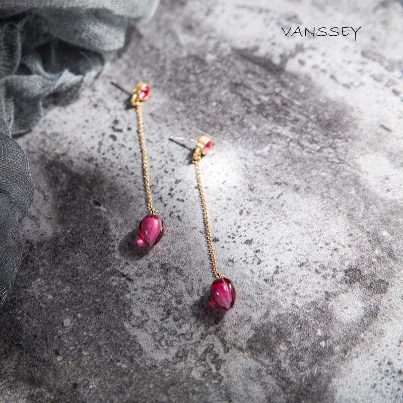 Vanssey модные ювелирные изделия цветок бутон ручной работы Роза стекло Austiran Стразы длинные серьги аксессуары для женщин Новинка