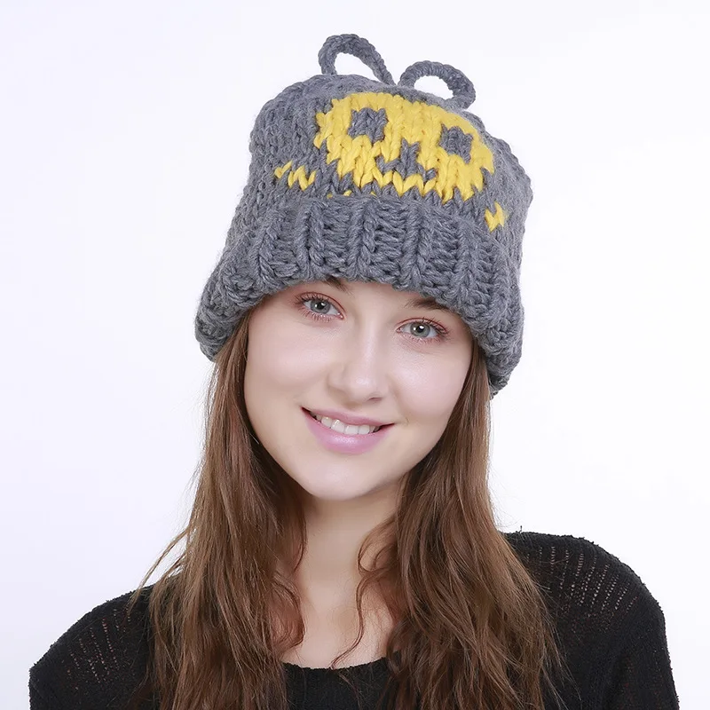 GRAY Skullies шапочки Шапки Для женщин Шапки зима теплый череп шапочка мода плед хлопок Лыжная маска для платье Меха Высокое качество Повседневное - Цвет: GRAY