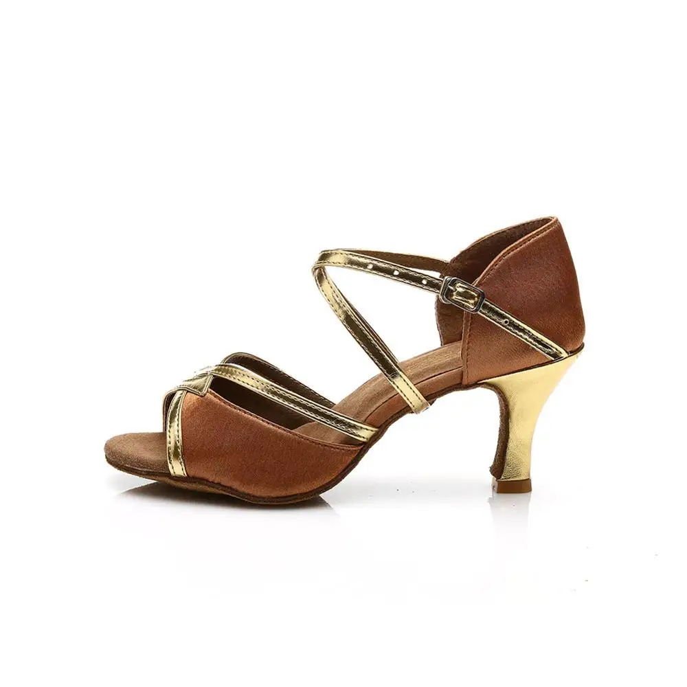 7cm heels Brown Новая Брендовая женская Обувь для бальных танцев, латинских танцев, танго, танцевальная обувь на каблуке 7/5 см для женщин/девушек, домашняя танцевальная обувь с мягкой подошвой, коричневого и черного цветов - Цвет: 7cm heels Brown