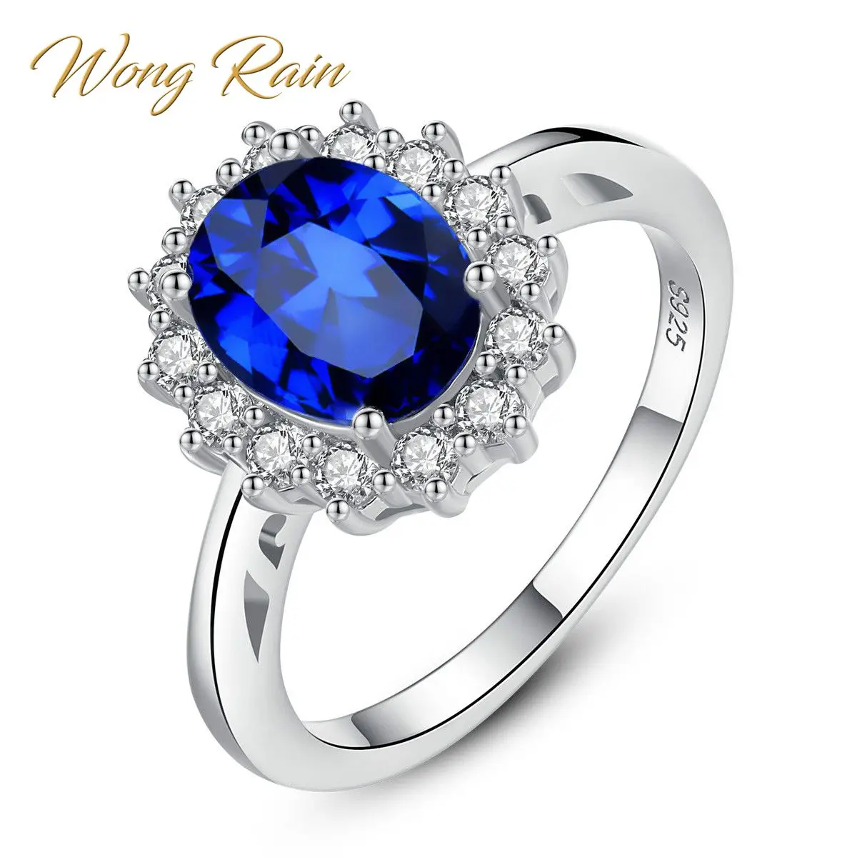 Wong Rain Vintage 100% серебро 925 пробы синий сапфир драгоценный камень свадебное кольцо