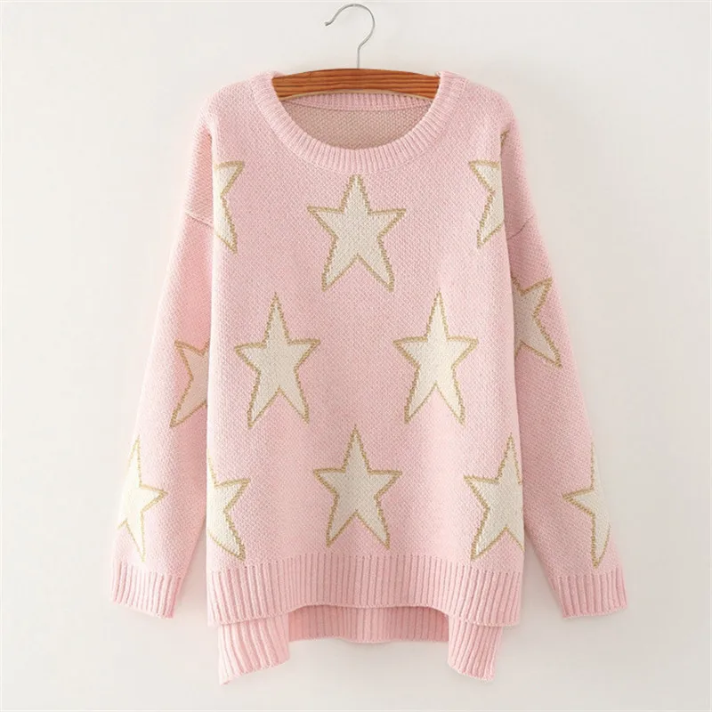 Женский вязаный свитер со звездами с круглым вырезом и для молодых девушек