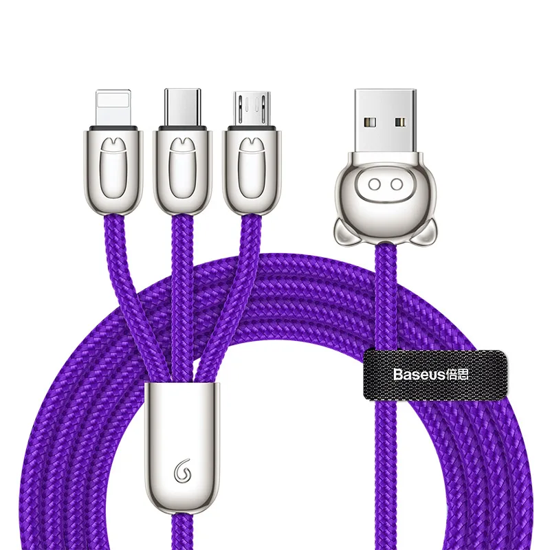 Baseus 3.5A 3 в 1 USB кабель для iPhone Xs Max Xr X Быстрая зарядка usb type C type-c кабель Micro USB кабель мобильного телефона зарядное устройство - Цвет: Blue