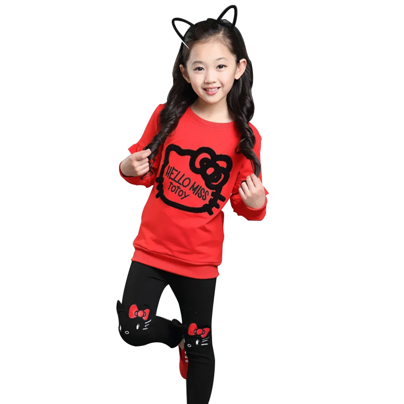 Girls Cartoon Tracksuit Kids Clothing Suit Baby Girl Tshirt+Pants 2 Pcs 4 6 8 10 12 Year Children Lovely Embroidery Clothes Sets