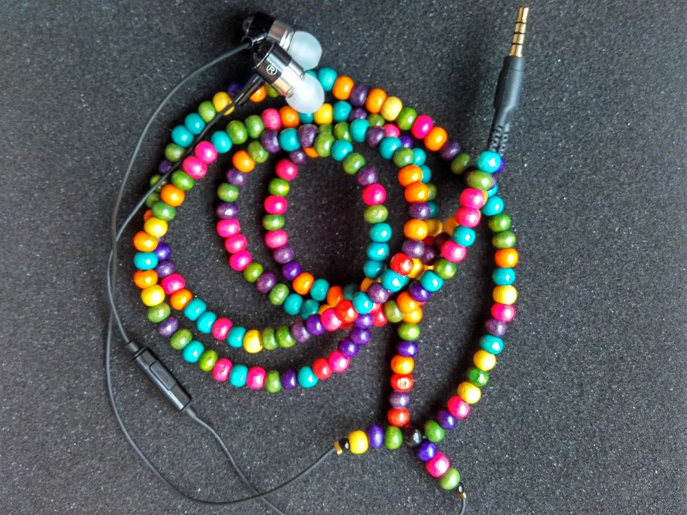 

diy colored earphone with mic Wood Beads