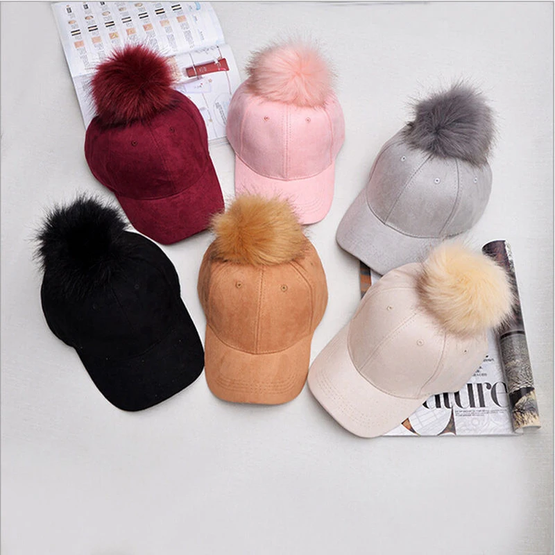 

Casual Fashion Women Lady Faux Fur Ball Solid Adjustable Winter Warm Hat Crochet Knitted Casual Cap 5 Style