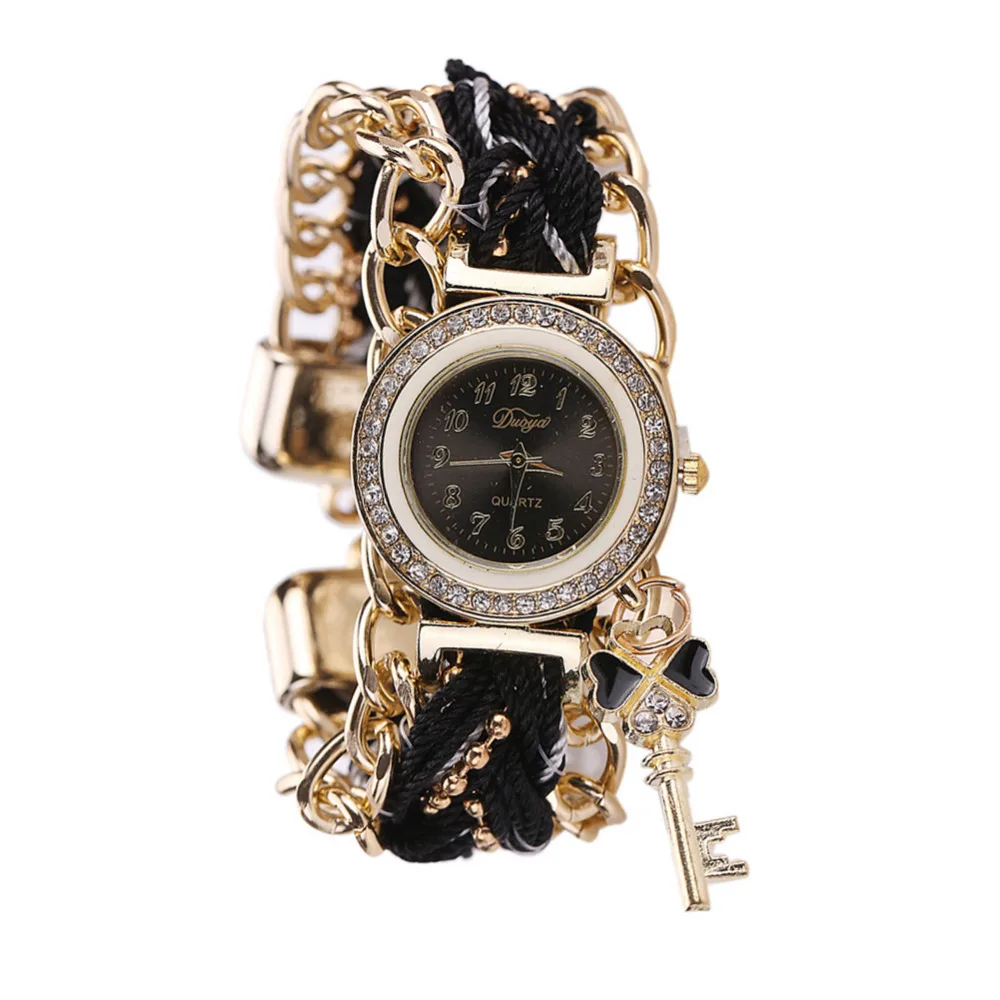 Новинка 2018 женские ручные часы с плетением роскошные браслетом золотыми