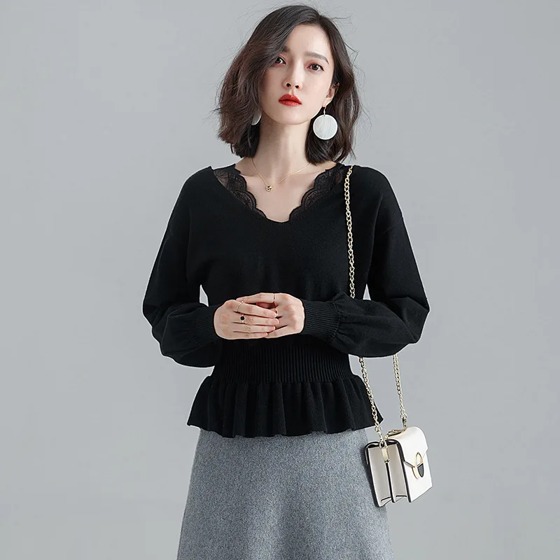 Женский трикотажный свитер без подкладки свободный с длинными