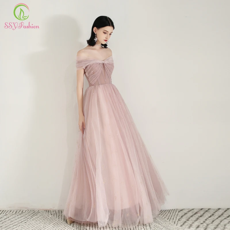 Женское вечернее платье до пола SSYFashion элегантное телесного и розового цвета с