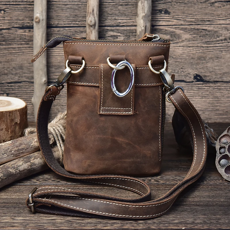 Мужская поясная сумка из натуральной кожи для телефона дорожная маленькая на