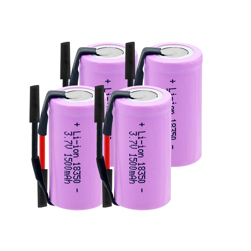 4 Pieces 18350 литий-ионная аккумуляторная батарея 1500mah 3,7 V High Drain 10A для электронных сигарет 18350 Vape литиевые батареи с проводами - Цвет: 4 Pieces