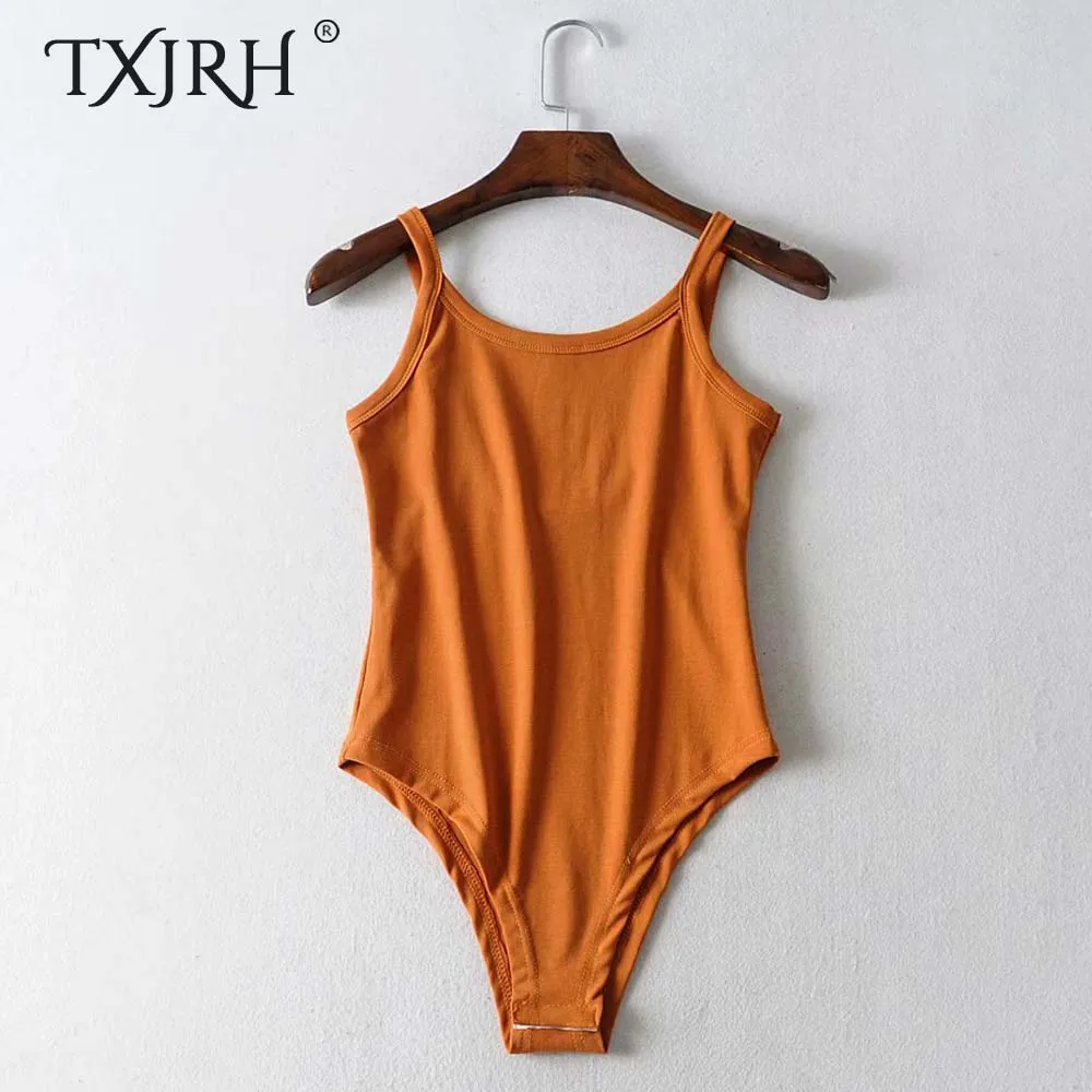 TXJRH, сексуальный эластичный комбинезон на бретельках, с открытой спиной, боди, сиамское боди, летнее, тонкое, обтягивающее нижнее белье, футболка, 5 цветов