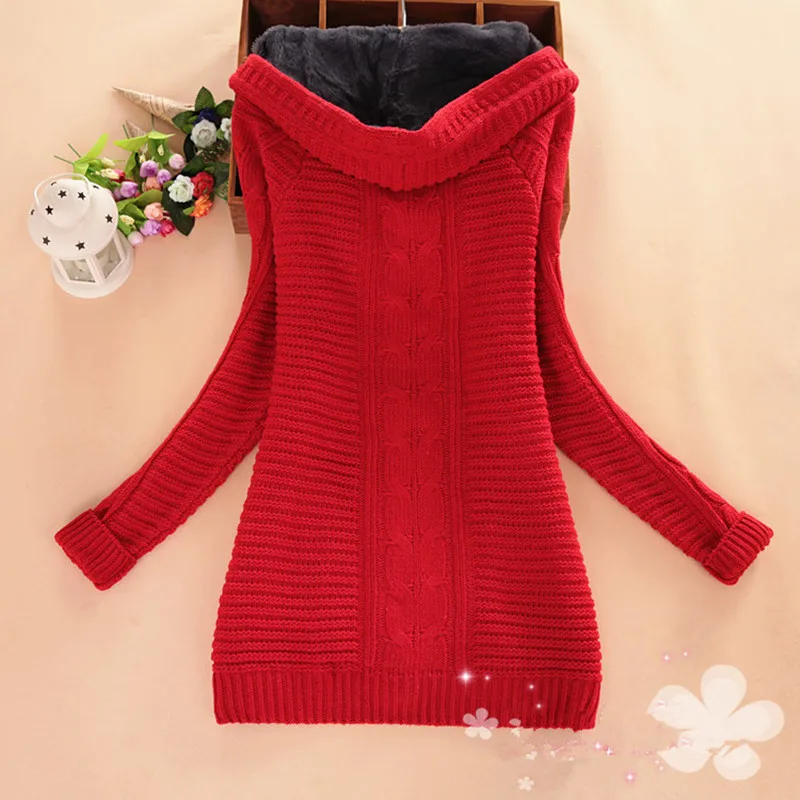 Женский теплый флисовый кардиган однотонный свободный трикотажный с капюшоном и