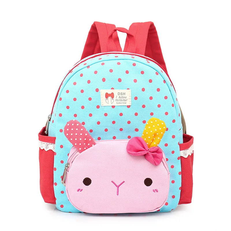 

cute Dot Bow Children school bags Cartoon Rabbit kindergarten baby backpack high quality canvas girls Student shoulder bags
