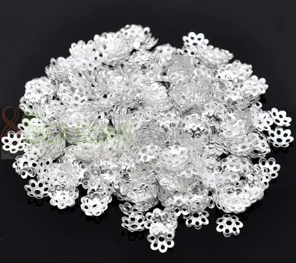 

Free shipping -Jewelry Findings Silver Plated Flower End Beads Caps 8mm Dia. Findings ,sold per packet of 2000 J0746