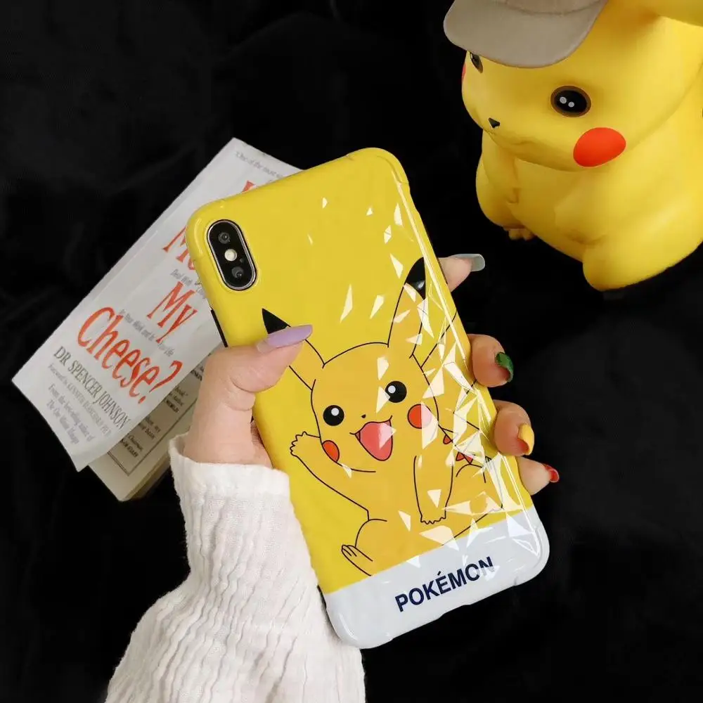 Супер милый чехол для телефона Pikachue для iphone XR X XS Max, мягкий чехол IMD, Ромб, чехол для iphone 7, 6 S, 6, 8 Plus, модные забавные чехлы