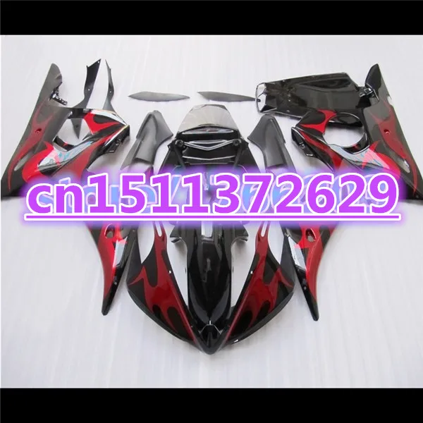 

Bo 100%new Fairing bodywork for YZF R6 2003 2004 2005 YZF-R6 03 04 05 red flames in black YZFR6 600 03-05 fairing kit