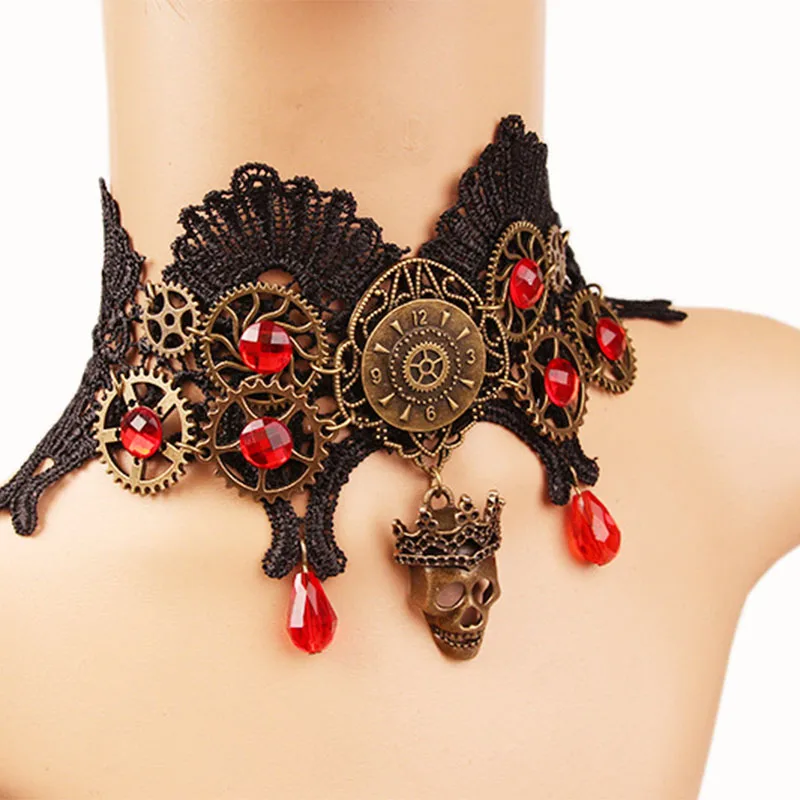 Ожерелье женское с подвеской-скелетом античное Ювелирное Украшение кружевом