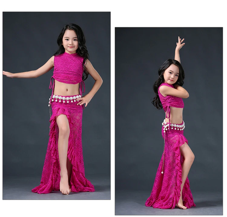 Bellydance костюм обувь для девочек кружево топы без рукавов Длинные юбки женщин индийская одежда детей наряды для танца живота дети Oriental DN2852