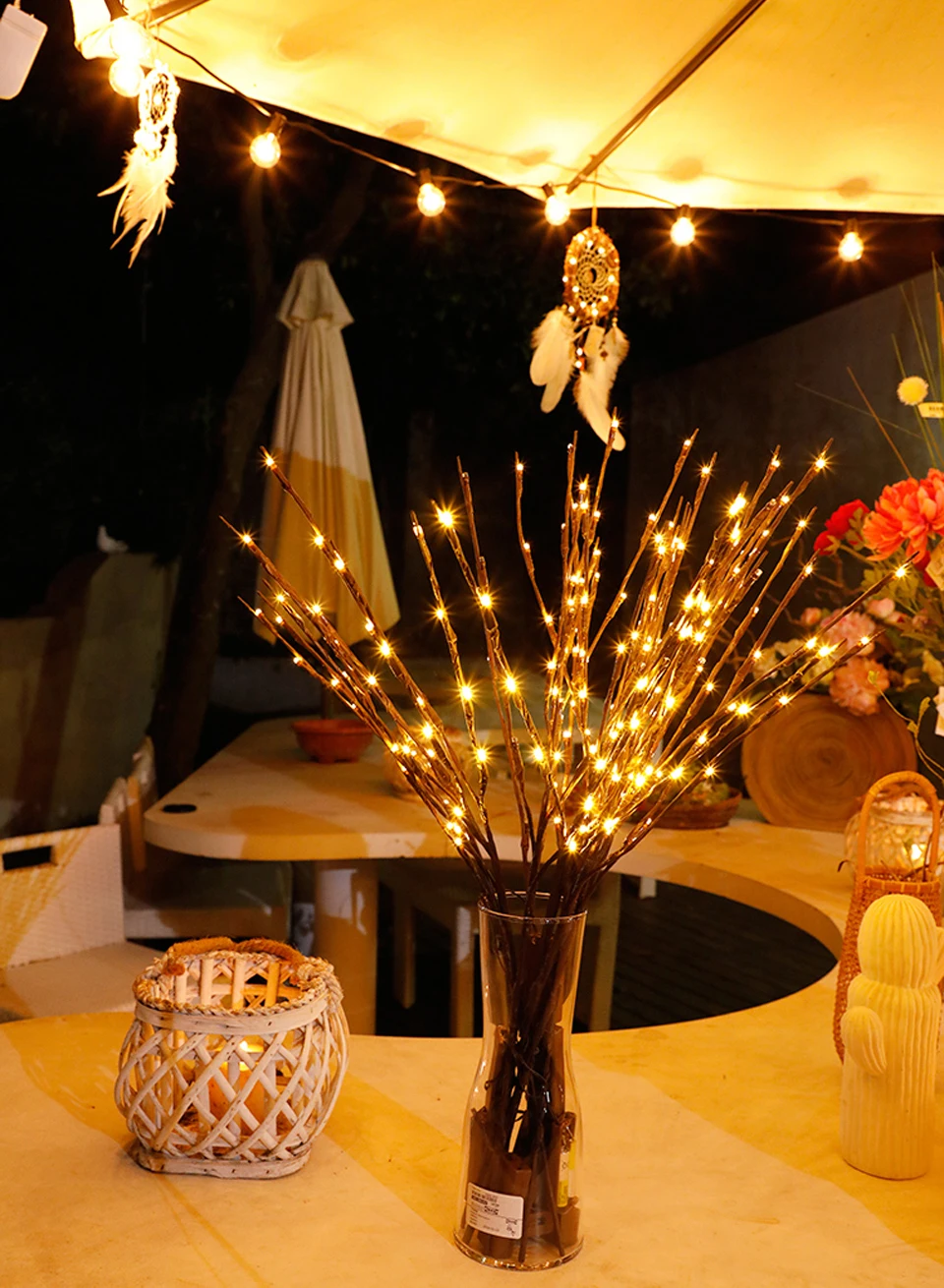 LED Willow Branch Lamp Floral Lights 20 Bulbs Tall Vase Filler Willow Twig Home Christmas Wedding Party Decorative Lights Lamp