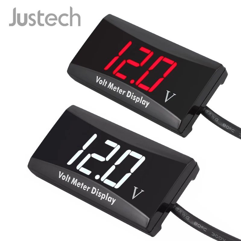 

Justech 12V DC Volt Meter Blue White Waterproof Volt Meter For Car Motorcycle bike 3-digit LED Digital Tube Display Voltmeter